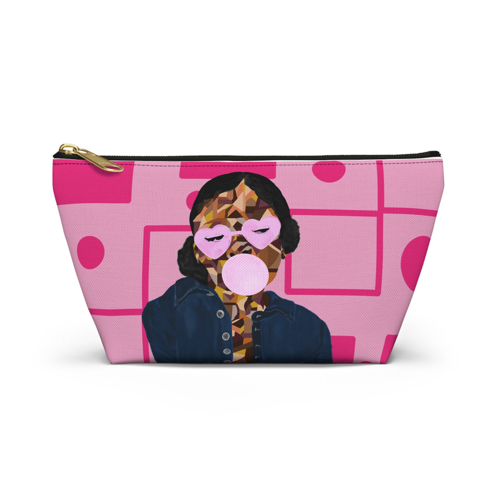 Pink Retro Bubblegum Accessory Pouch — Heart Sunglasses Graphic