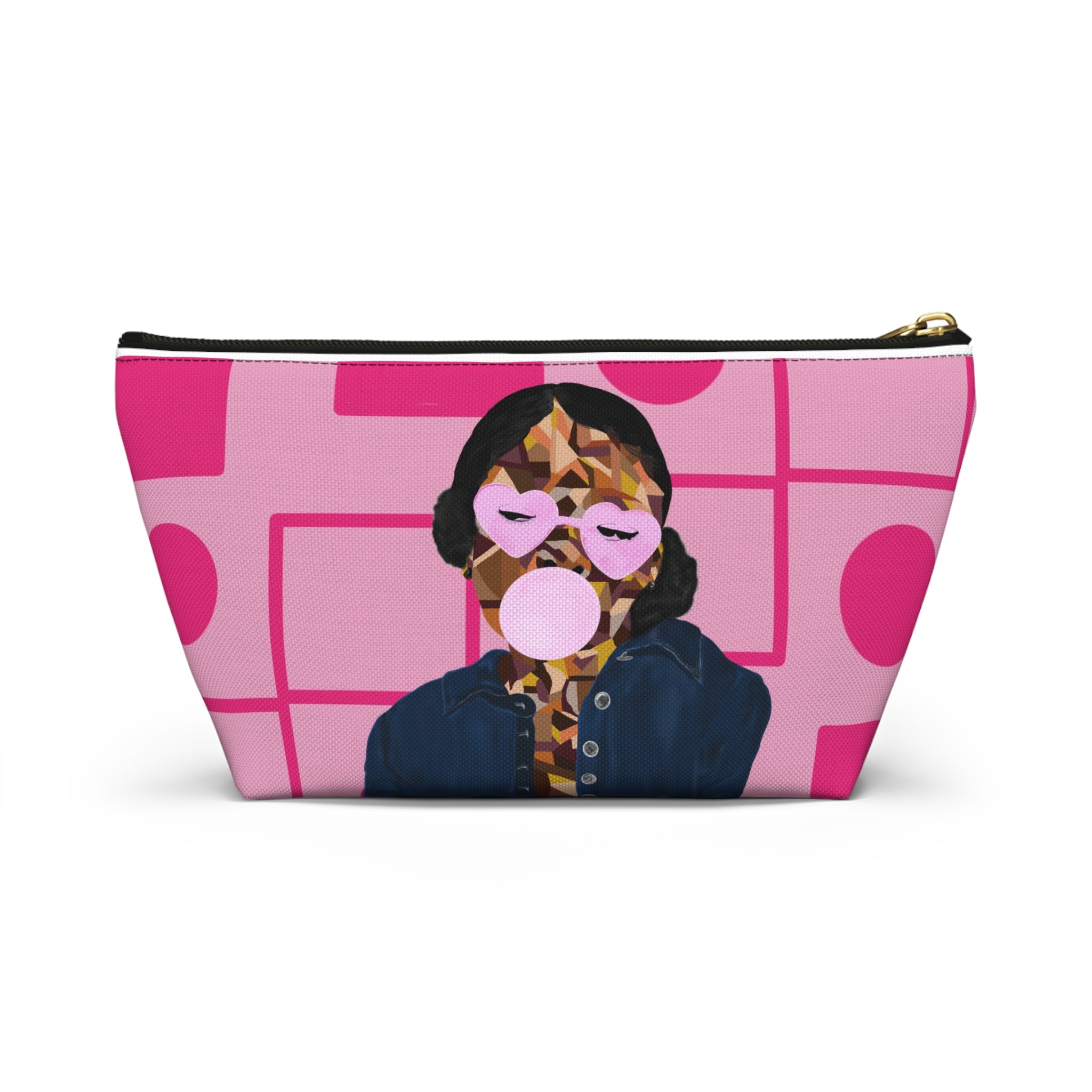 Pink Retro Bubblegum Accessory Pouch — Heart Sunglasses Graphic