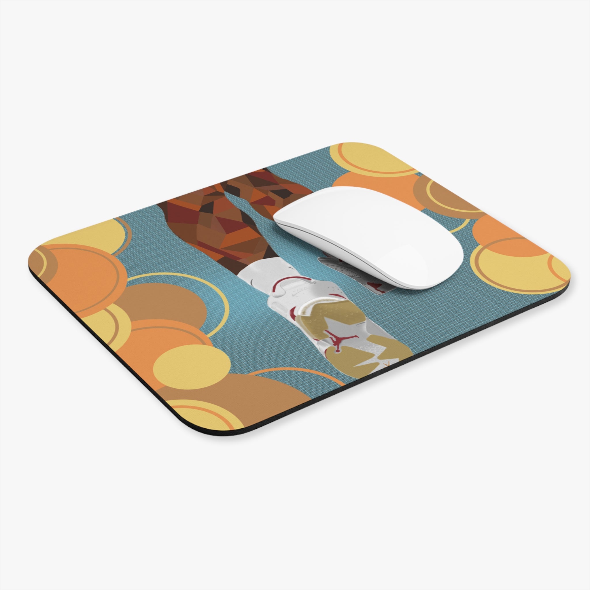 Basketball Sneaker Legs Mouse Pad — Retro Circles Gaming Desk Mat