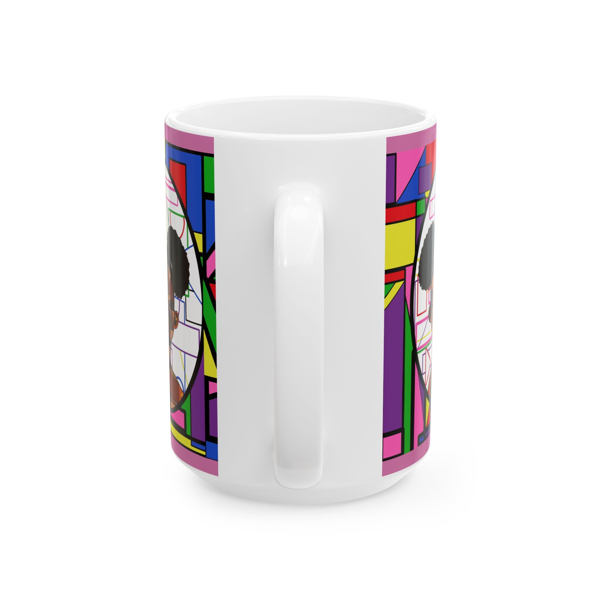 Colorblock Geometric Portrait Ceramic Mug — Bold Abstract Pop Art Coffee Cup (11oz/15oz)