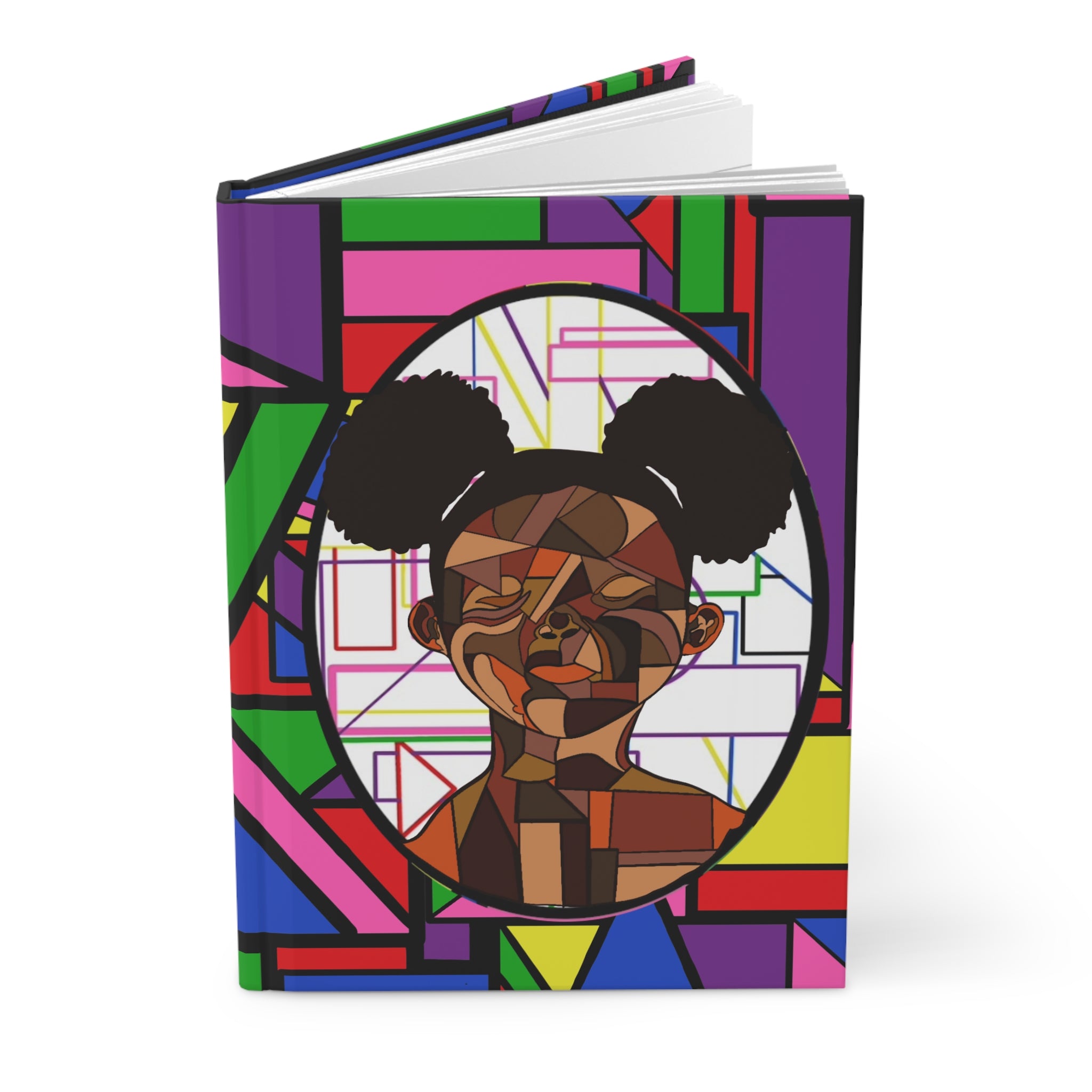 Hardcover Journal — Colorful Afrocentric Geometric Portrait Notebook