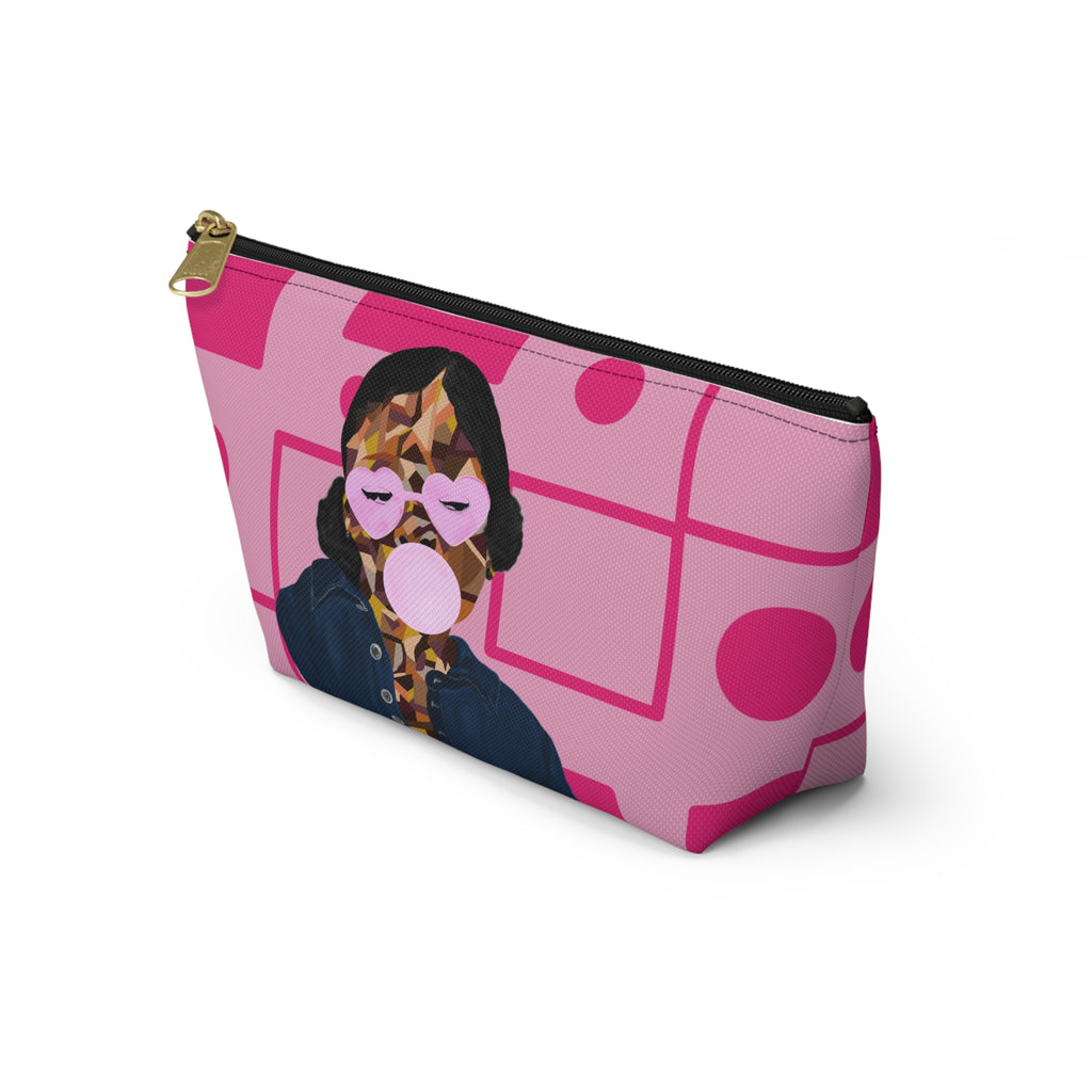 Pink Retro Bubblegum Accessory Pouch — Heart Sunglasses Graphic