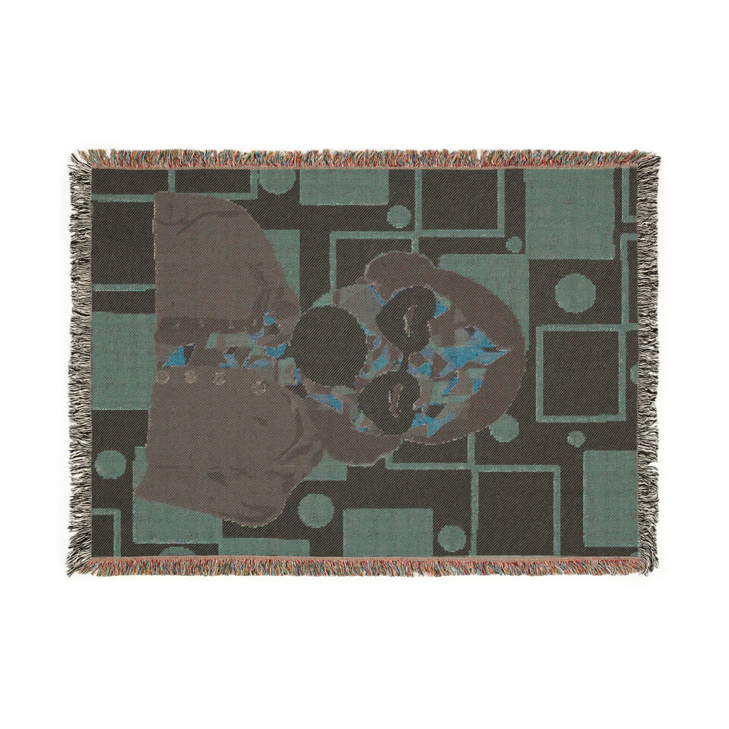 Retro Geometric Portrait Woven Blanket — Vintage Pop Art Tapestry Throw
