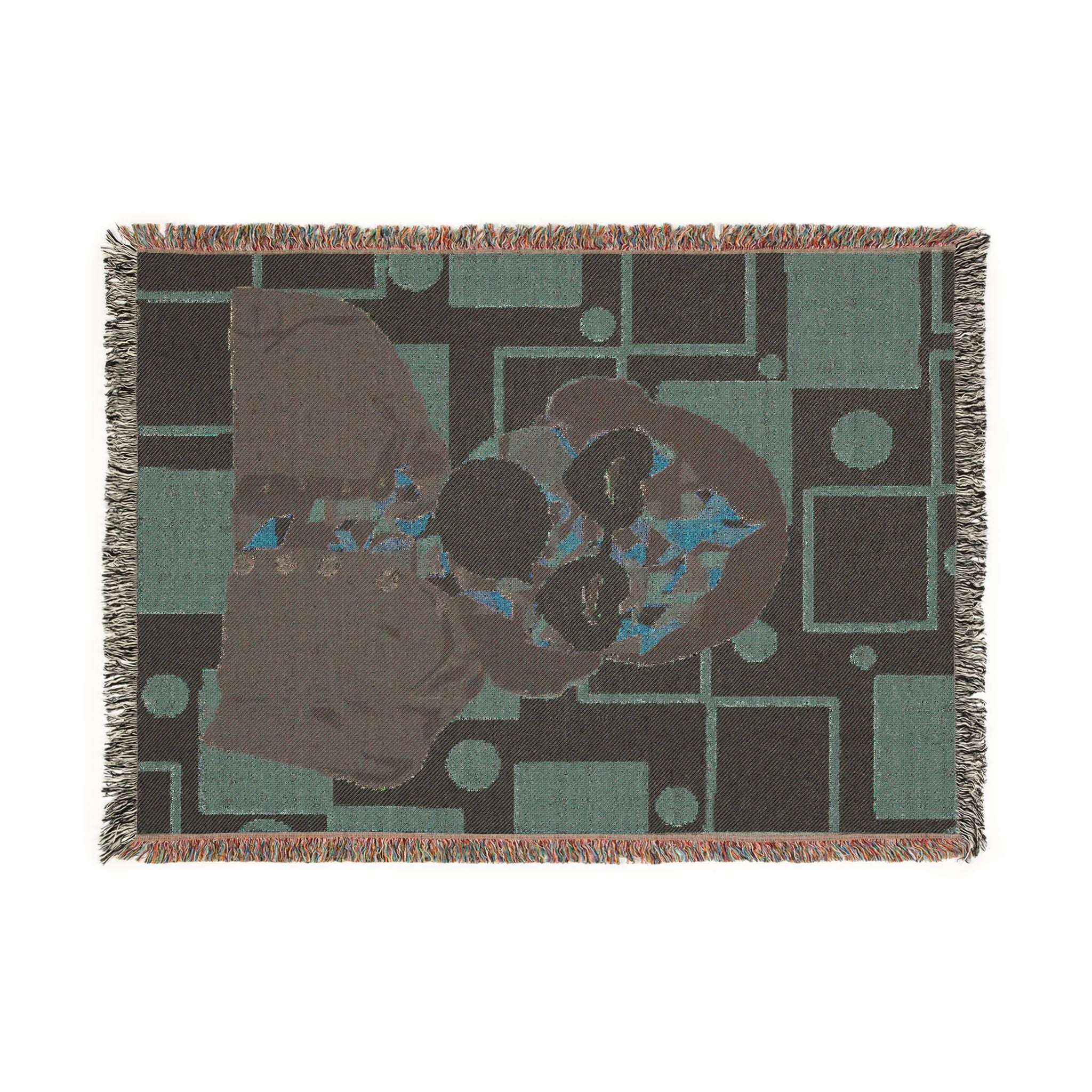 Retro Geometric Portrait Woven Blanket — Vintage Pop Art Tapestry Throw