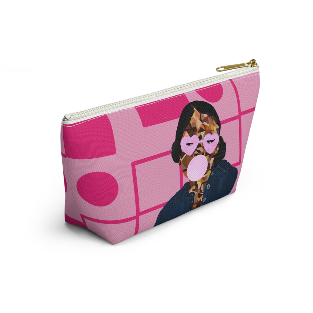 Pink Retro Bubblegum Accessory Pouch — Heart Sunglasses Graphic