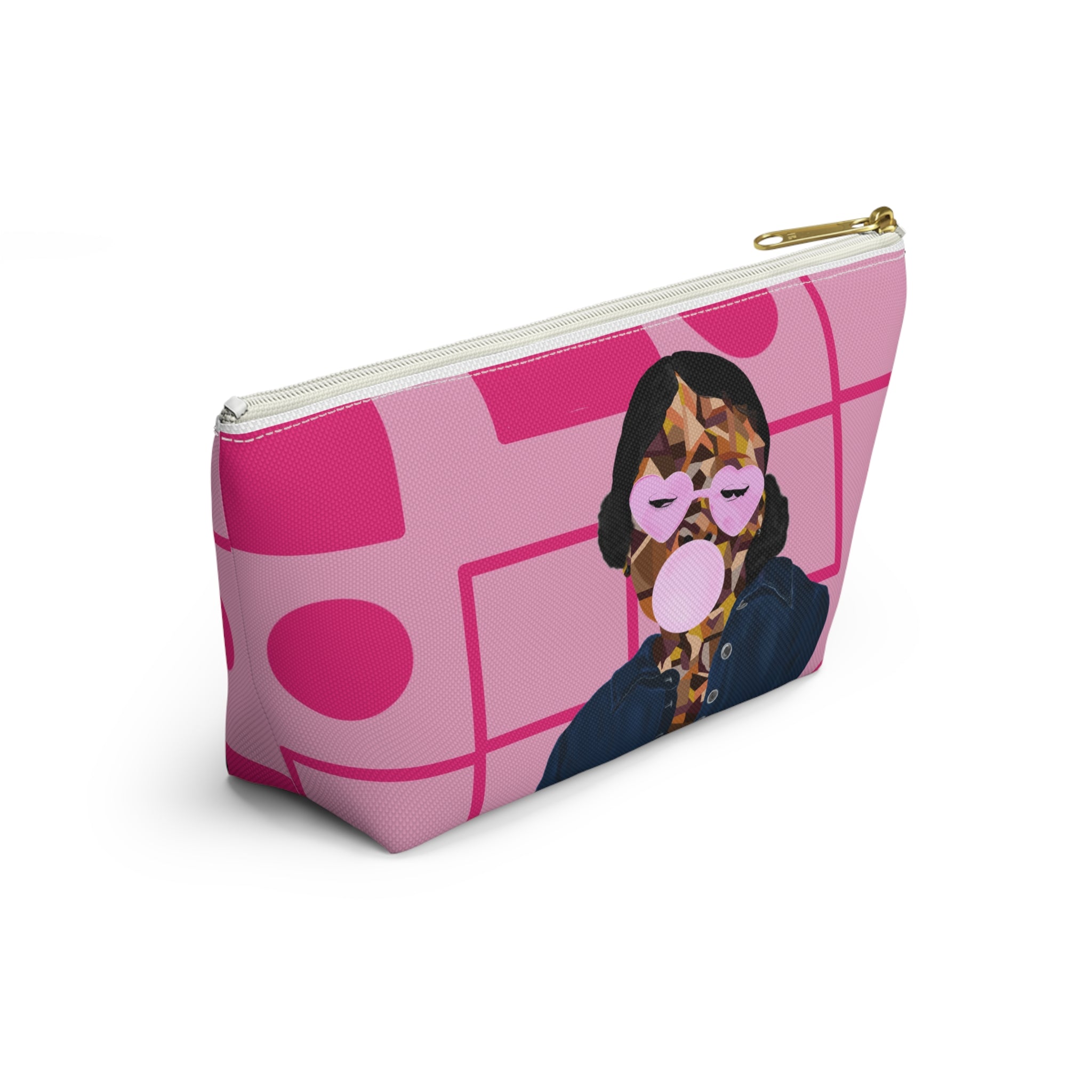 Pink Retro Bubblegum Accessory Pouch — Heart Sunglasses Graphic