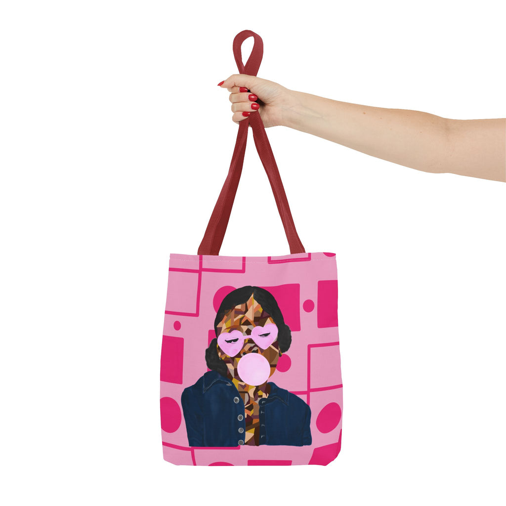 Pink Pop Art Bubblegum Tote Bag — Retro Heart Sunglasses Graphic