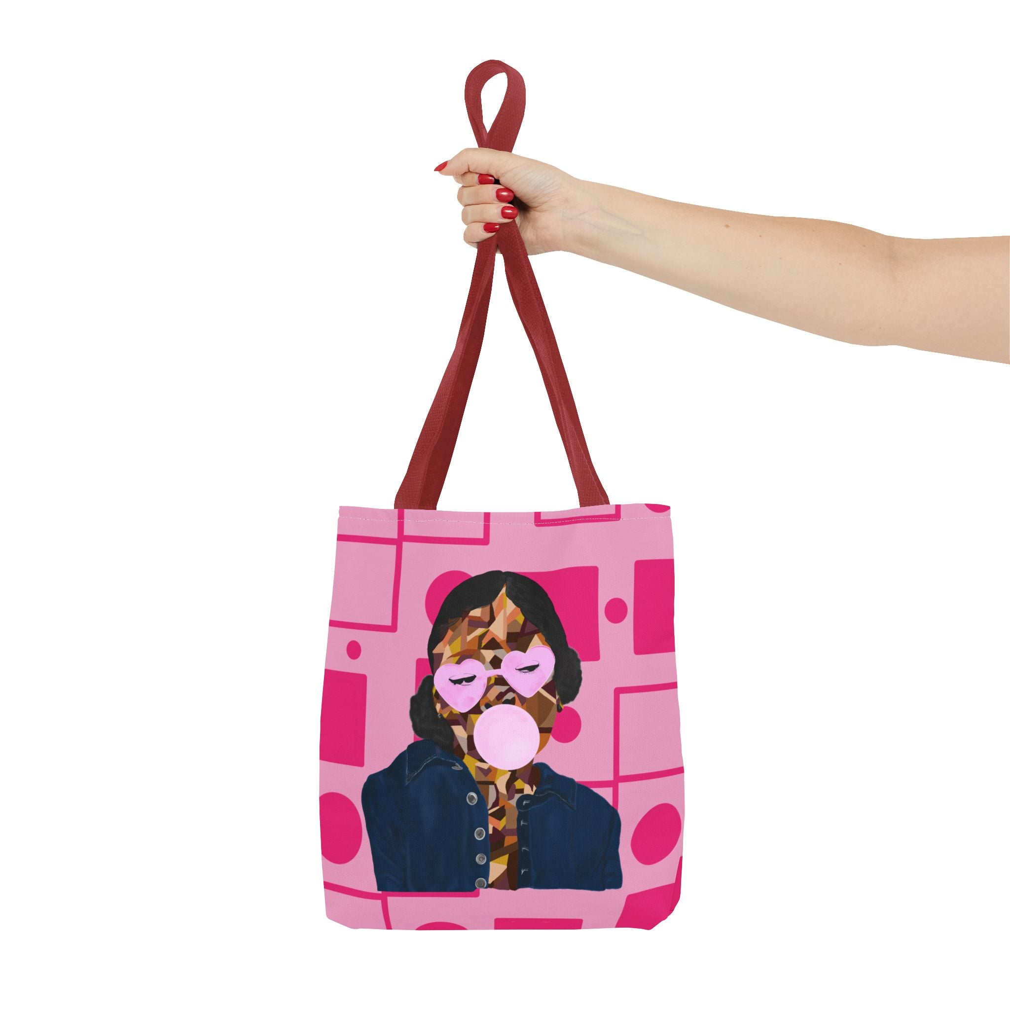 Pink Pop Art Bubblegum Tote Bag — Retro Heart Sunglasses Graphic