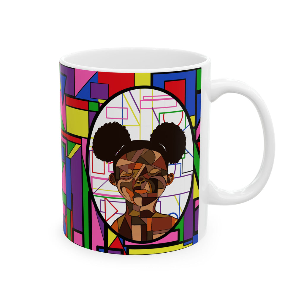 Colorblock Geometric Portrait Ceramic Mug — Bold Abstract Pop Art Coffee Cup (11oz/15oz)
