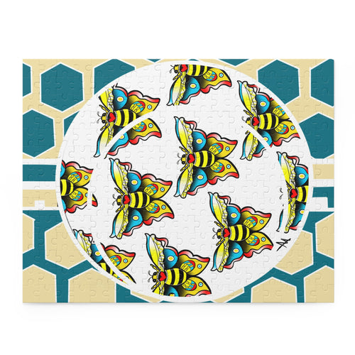 Bee & Hexagon Jigsaw Puzzle — Colorful Moth Pattern (120/252/500 pc)