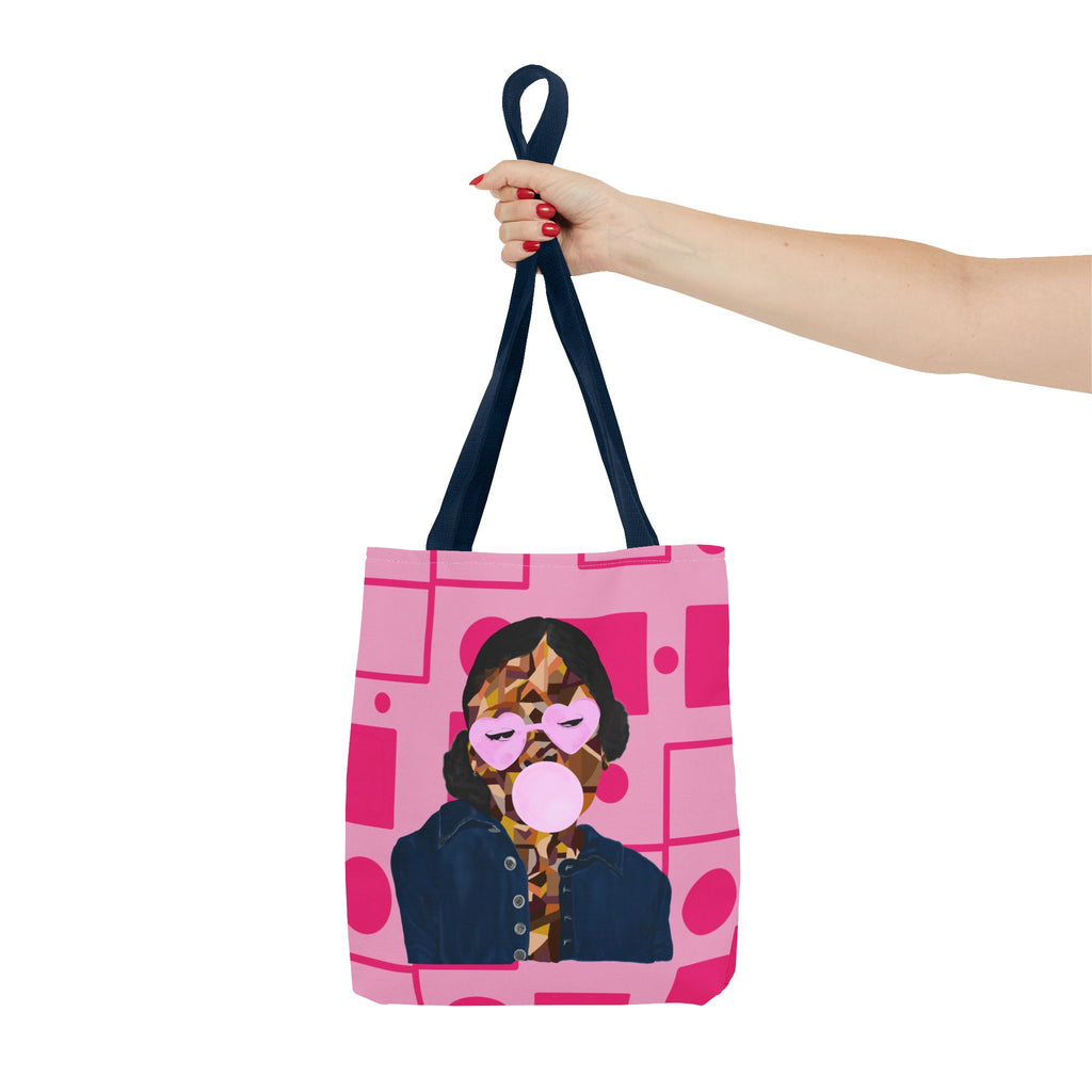 Pink Pop Art Bubblegum Tote Bag — Retro Heart Sunglasses Graphic
