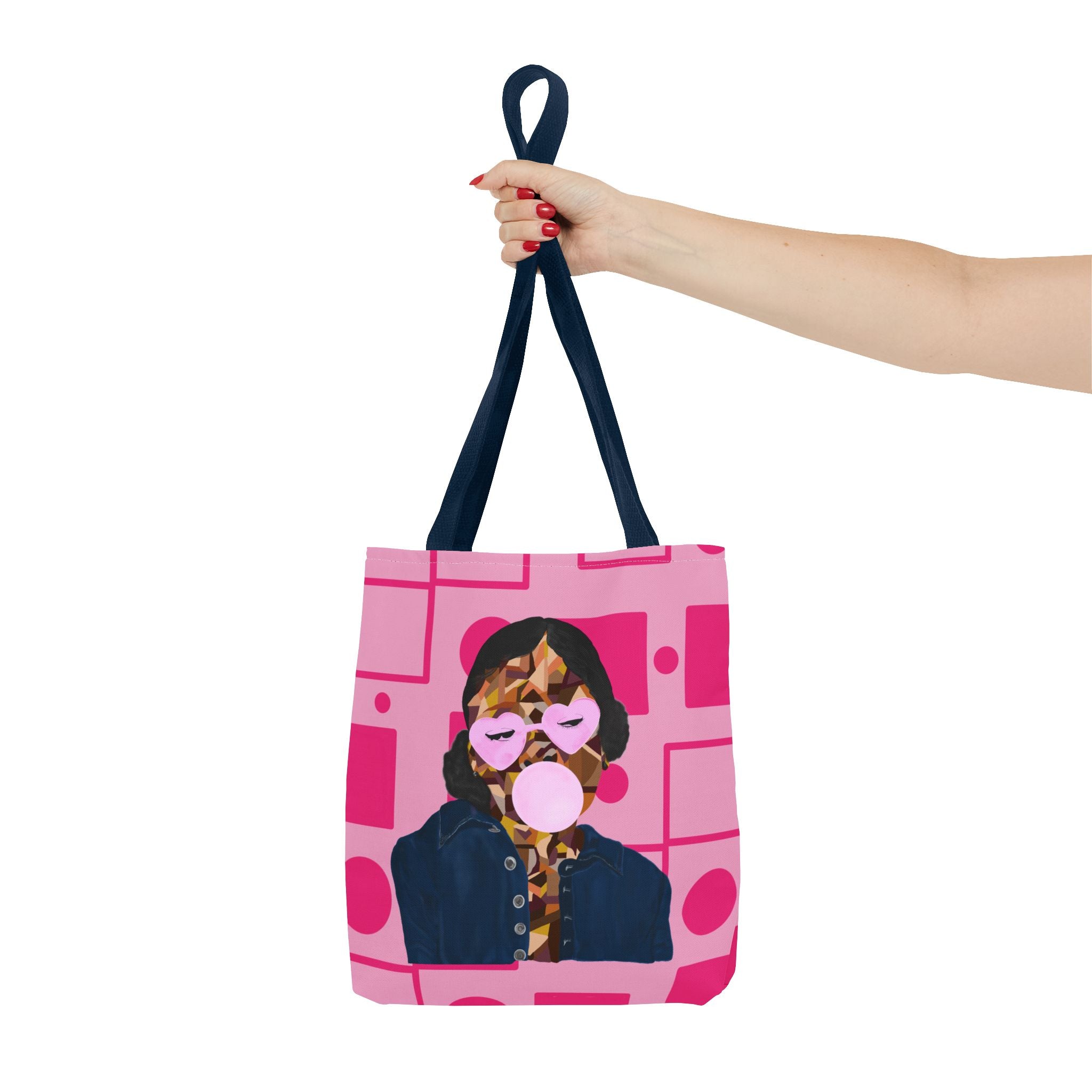 Pink Pop Art Bubblegum Tote Bag — Retro Heart Sunglasses Graphic