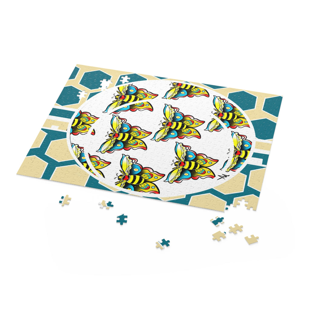 Bee & Hexagon Jigsaw Puzzle — Colorful Moth Pattern (120/252/500 pc)