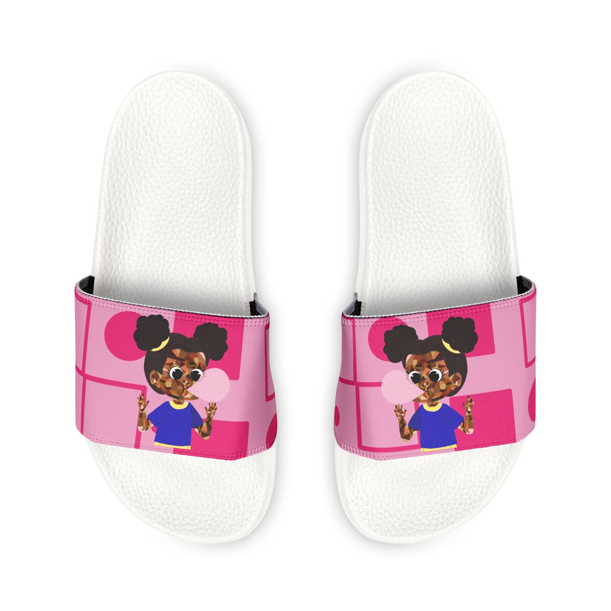 Youth Pink Bubble Gum Girl Slide Sandals — Removable Strap Kid’s Pool & Casual Slides