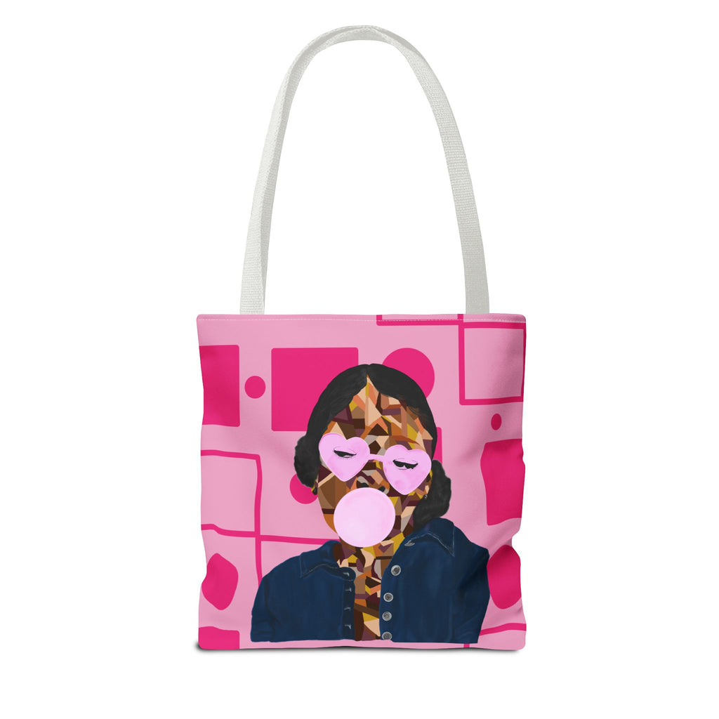 Pink Pop Art Bubblegum Tote Bag — Retro Heart Sunglasses Graphic